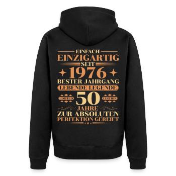 Einzigartig seit 1976 – Legende 50. Geburtstag - Unisex Premium Bio Zip Hoodie - Schwarz - Hinten - Nico (187cm)