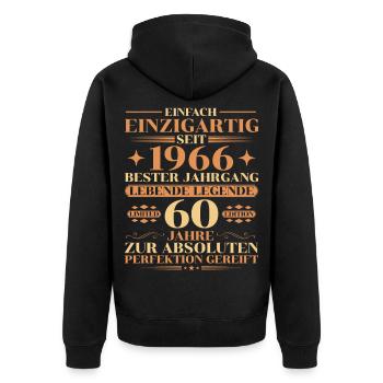 Einzigartig seit 1966 – Legende 60. Geburtstag - Unisex Premium Bio Zip Hoodie - Schwarz - Hinten - Nico (187cm)