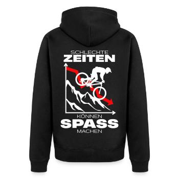 Fahrradhelden gegen schlechte Zeiten - Unisex Premium Bio Zip Hoodie - Schwarz - Hinten - Nico (187cm)