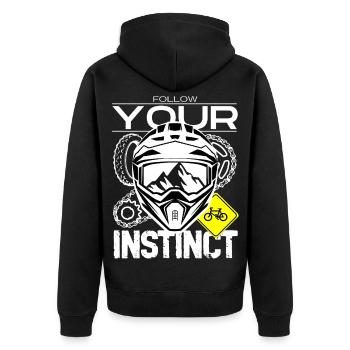 Folge Deinem Instinkt: Berg-MTB - Unisex Premium Bio Zip Hoodie - Schwarz - Hinten - Nico (187cm)