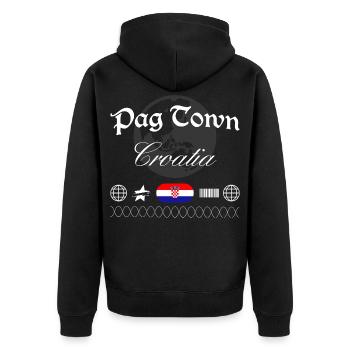Pag Croatia Streetwear Travel Souvenir - Unisex Premium Organic Zip Hoodie - black - Back - Nico (187cm)