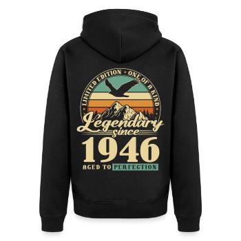 Gift, né en 1946, 80e anniversaire, 80 ans - Veste à capuche bio Premium Unisexe - noir - Dos - Nico (187cm)