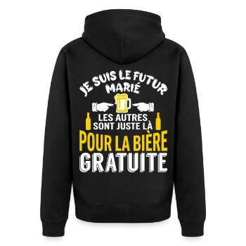 Futur Marié Cadeau humour EVG personnalisé - Veste à capuche bio Premium Unisexe - noir - Dos - Nico (187cm)