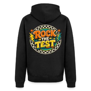 Rock The Test Motivationsschule | Gift Review Pro - Unisex Premium Bio Zip Hoodie - Schwarz - Hinten - Nico (187cm)