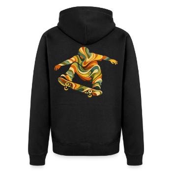 Retro Waves Skateboarder | Vintage-Psychedelic Skate-Design - Unisex Premium Bio Zip Hoodie - Schwarz - Hinten - Nico (187cm)
