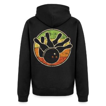Vintage Bowling Kegel Mit Kugel Für Kegel Club - Unisex Premium Bio Zip Hoodie - Schwarz - Hinten - Nico (187cm)