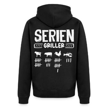 Seriengriller Lustiger Grillmeister Fleisch BBQ - Unisex Premium Bio Zip Hoodie - Schwarz - Hinten - Nico (187cm)