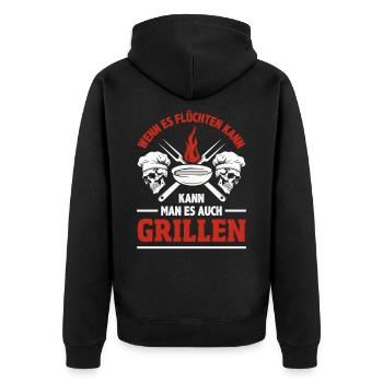 Wenn Es Flüchten Kann Kann Man Es Auch Grillen - Unisex Premium Bio Zip Hoodie - Schwarz - Hinten - Nico (187cm)