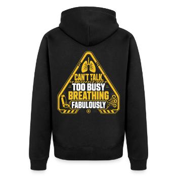 Asthma Asthmatiker Too Busy Breathing - Unisex Premium Bio Zip Hoodie - Schwarz - Hinten - Nico (187cm)