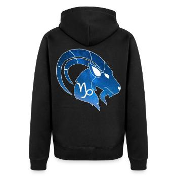 Steinbock und das Universum - Unisex Premium Bio Zip Hoodie - Schwarz - Hinten - Nico (187cm)