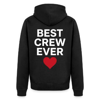 Best Crew Ever Herz Team Spruch - Unisex Premium Bio Zip Hoodie - Schwarz - Hinten - Nico (187cm)