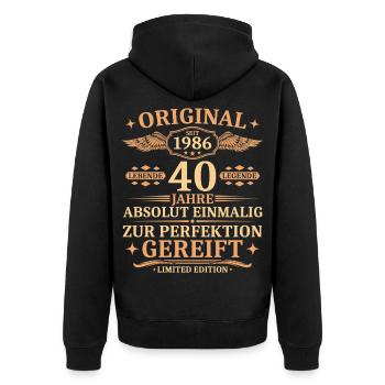 40. Geburtstag Jahrgang 1986 Geschenk Idee - Unisex Premium Bio Zip Hoodie - Schwarz - Hinten - Nico (187cm)