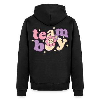 Geschlechterenthüllung Team Junge Babyparty Mama Papa Oma - Unisex Premium Bio Zip Hoodie - Schwarz - Hinten - Nico (187cm)