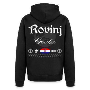 Rovinj Kroatien Streetwear Reise Souvenir - Unisex Premium Bio Zip Hoodie - Schwarz - Hinten - Nico (187cm)
