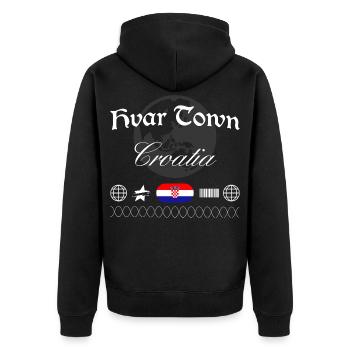 Hvar Kroatien Streetwear Reise Souvenir - Unisex Premium Bio Zip Hoodie - Schwarz - Hinten - Nico (187cm)