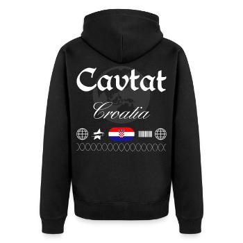 Cavtat Kroatien Streetwear Reise Souvenir - Unisex Premium Bio Zip Hoodie - Schwarz - Hinten - Nico (187cm)