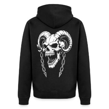 Skull with Horns Ram Skull - Unisex Premium Organic Zip Hoodie - black - Back - Nico (187cm)