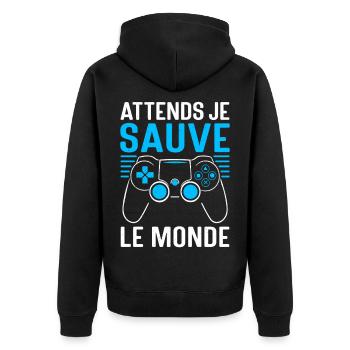 Gamer Jeux Vidéo Cadeau humour personnalisé - Veste à capuche bio Premium Unisexe - noir - Dos - Nico (187cm)