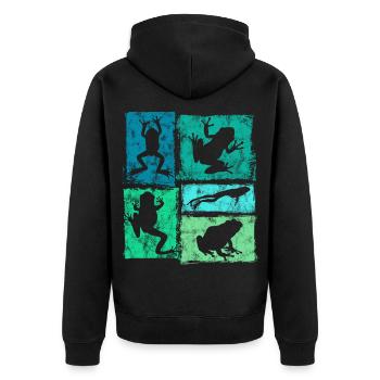 Retro Frosch Grafik - Frösche In Bewegung - Unisex Premium Bio Zip Hoodie - Schwarz - Hinten - Nico (187cm)