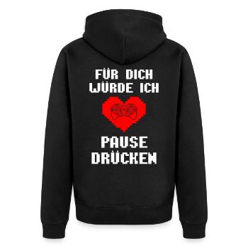 Für Dich Würde Ich Pause Drücken Gamer-Romantik - Unisex Premium Bio Zip Hoodie - Schwarz - Hinten - Nico (187cm)