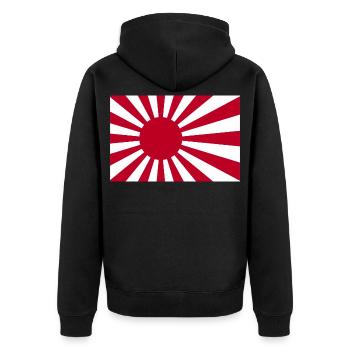 Japan Nippon Nihon JAPANISCHE Asia Sport FAN - Unisex Premium Bio Zip Hoodie - Schwarz - Hinten - Nico (187cm)