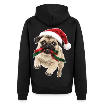 Verspielter Weihnachts Mops - Unisex Premium Bio Zip Hoodie - Schwarz - Hinten - Nico (187cm)