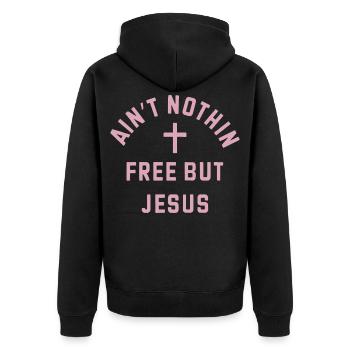 Nichts kostet frei, Jesus - Unisex Premium Bio Zip Hoodie - Schwarz - Hinten - Nico (187cm)