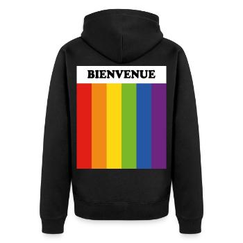 LGBT welcome Bienvenue French safe space gay ally - Unisex Premium Organic Zip Hoodie - black - Back - Nico (187cm)