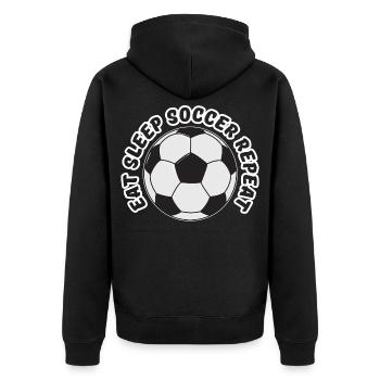 EAT SLEEP SOCCER REPEAT  - Unisex Premium Organic Zip Hoodie - black - Back - Nico (187cm)