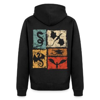 Drachen Vintage Grafik - Mystische Fabelwesen - Unisex Premium Bio Zip Hoodie - Schwarz - Hinten - Nico (187cm)