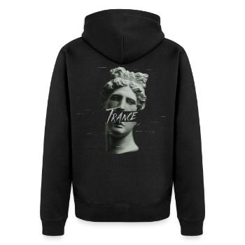 Music Trance Statue – Herren-Damenfestival-Outfit - Unisex Premium Bio Zip Hoodie - Schwarz - Hinten - Nico (187cm)
