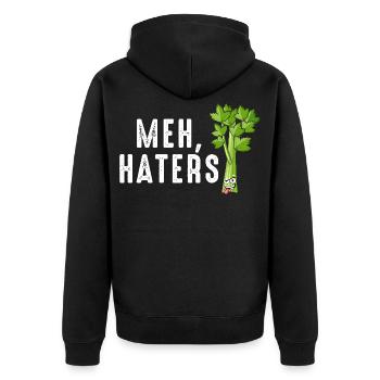 Meh Celery Haters Tee - Unisex Premium Organic Zip Hoodie - black - Back - Nico (187cm)