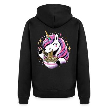 Licorne Kawaii heureuse mangeant des nouilles ramen - Veste à capuche bio Premium Unisexe - noir - Dos - Nico (187cm)