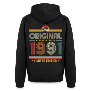 Cadeau du 35e anniversaire Millésime de juillet 1991 - Veste à capuche bio Premium Unisexe - noir - Dos - Nico (187cm)