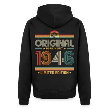 80. Geburtstag Geschenk Vintage Juli Jahrgang 1946 - Unisex Premium Bio Zip Hoodie - Schwarz - Hinten - Nico (187cm)