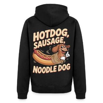 Nudelhund Hotdog Design - Unisex Premium Bio Zip Hoodie - Schwarz - Hinten - Nico (187cm)