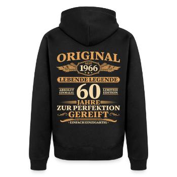 Geschenk Idee 60. Geburtstag Baujahr 1966 - Unisex Premium Bio Zip Hoodie - Schwarz - Hinten - Nico (187cm)