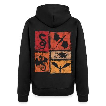 Drachen - Mystische Fabelwesen - Retro - Unisex Premium Bio Zip Hoodie - Schwarz - Hinten - Nico (187cm)