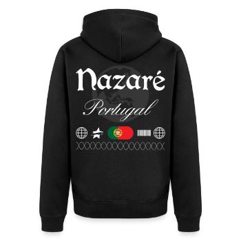 Nazaré Portugal Streetwear Reise Souvenir - Unisex Premium Bio Zip Hoodie - Schwarz - Hinten - Nico (187cm)