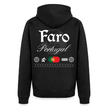 Faro Portugal Streetwear Reise Souvenir - Unisex Premium Bio Zip Hoodie - Schwarz - Hinten - Nico (187cm)
