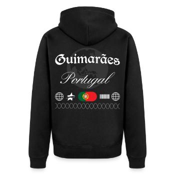Guimarães Portugal Streetwear Reise Souvenir - Unisex Premium Bio Zip Hoodie - Schwarz - Hinten - Nico (187cm)