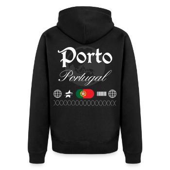 Porto Portugal Streetwear Reise Souvenir - Unisex Premium Bio Zip Hoodie - Schwarz - Hinten - Nico (187cm)