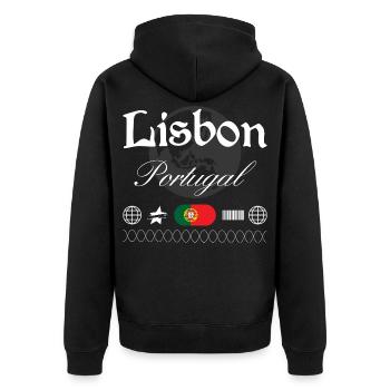Souvenir de voyage pour le streetwear Lisbonne Portugal - Veste à capuche bio Premium Unisexe - noir - Dos - Nico (187cm)