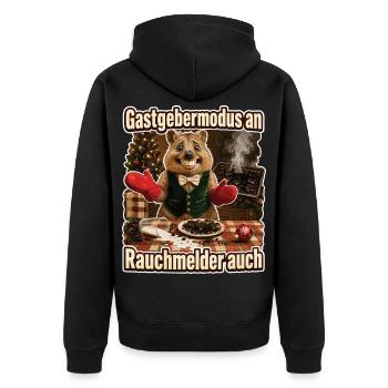 Gastgebermodus an, Rauchmelder auch - Unisex Premium Bio Zip Hoodie - Schwarz - Hinten - Nico (187cm)