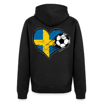 Schweden Flagge Fußball mit Herz - Unisex Premium Bio Zip Hoodie - Schwarz - Hinten - Nico (187cm)