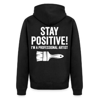 Künstler Stay Positive - Unisex Premium Bio Zip Hoodie - Schwarz - Hinten - Nico (187cm)