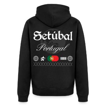 Setúbal Portugal Streetwear Reise Souvenir - Unisex Premium Bio Zip Hoodie - Schwarz - Hinten - Nico (187cm)
