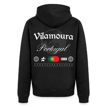 Vilamoura Portugal Streetwear Reise Souvenir - Unisex Premium Bio Zip Hoodie - Schwarz - Hinten - Nico (187cm)
