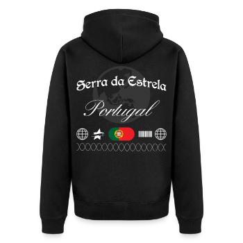 Serra da Estrela Portugal Streetwear Reise - Unisex Premium Bio Zip Hoodie - Schwarz - Hinten - Nico (187cm)