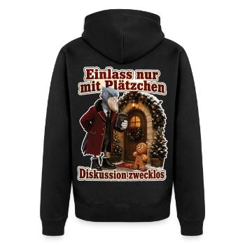 Einlass nur mit Plätzchen - Unisex Premium Bio Zip Hoodie - Schwarz - Hinten - Nico (187cm)